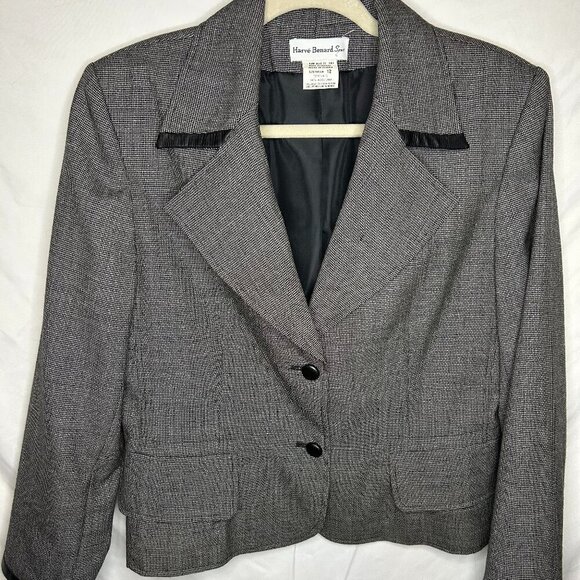 Harvé Benard Sport 100% Wool Blazer with Leather Trim | Size 12 - Picture 2 of 4